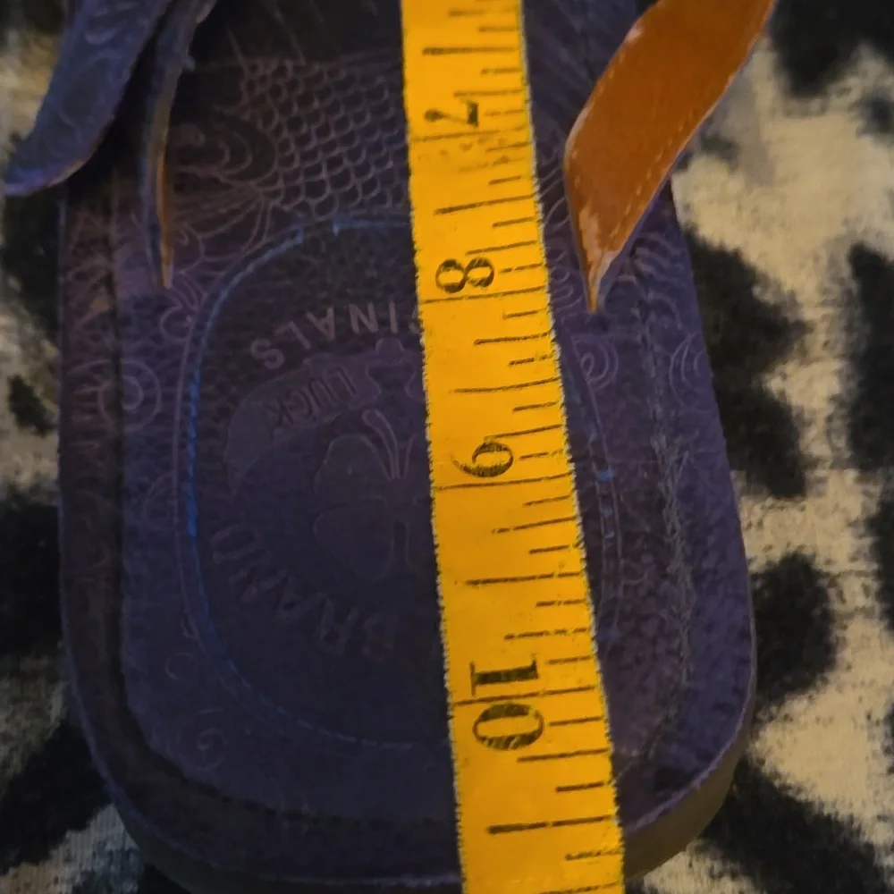 Lucky Brand Deep Blue leather look Flip Flop sandals with silver tone buckle - Picture 12 of 13